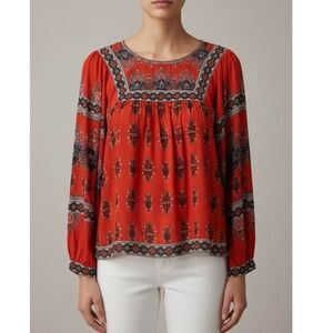 NWOT Flying Tomato Red Paisley Boho Balloon Sleeve Blouse Size Small